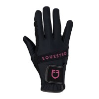 Jahalne rokavice Equestro® LOGO - črna/roza
