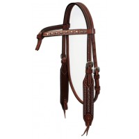 Western uzda na čelnik WIDE DOTS COGNAC
