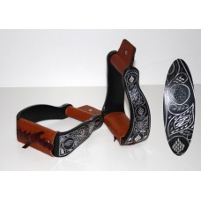 Aluminijasta western stremena CURVED BLACK GRAVIERT