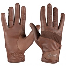 HORZE ženske jahalne rokavice LEATHER MESH - rjave
