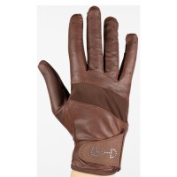 HORZE ženske jahalne rokavice LEATHER MESH - rjave