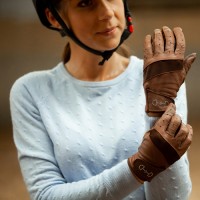 HORZE ženske jahalne rokavice LEATHER MESH - rjave