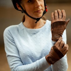 HORZE ženske jahalne rokavice LEATHER MESH - rjave