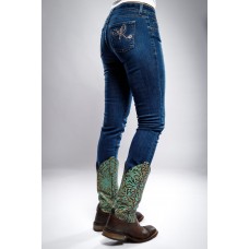 Ranchgirls - Ženske kavbojke OSWSA model BETSY srednje temen jeans