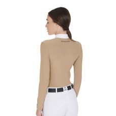 EQUESTRO® ženska tehnična tekmovalna majica TECHNICAL BEIGE, dolg rokav