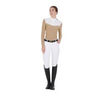 EQUESTRO® ženska tehnična tekmovalna majica TECHNICAL BEIGE, dolg rokav