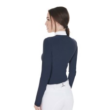 EQUESTRO® ženska tehnična tekmovalna majica TECHNICAL NAVY, dolg rokav