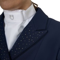 EQUESTRO® dresurni ženski tekmovalni frak RHINESTONE z bleščečimi detajli - moder