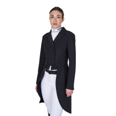 EQUESTRO® dresurni ženski tekmovalni frak RHINESTONE z bleščečimi detajli - črn
