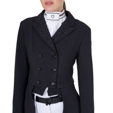 EQUESTRO® dresurni ženski tekmovalni frak RHINESTONE z bleščečimi detajli - črn